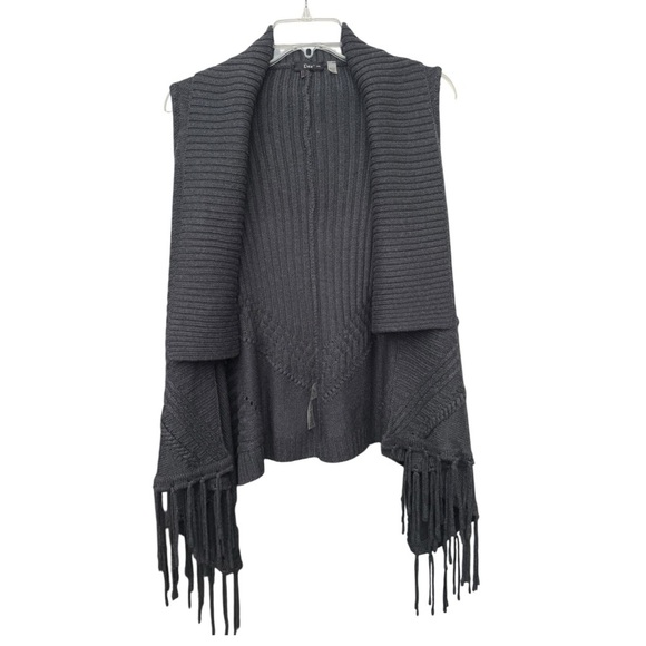 Wool Angora Fringe Knit Vest Size Small Grey Western Boho Cottage Cozy - Picture 1 of 8